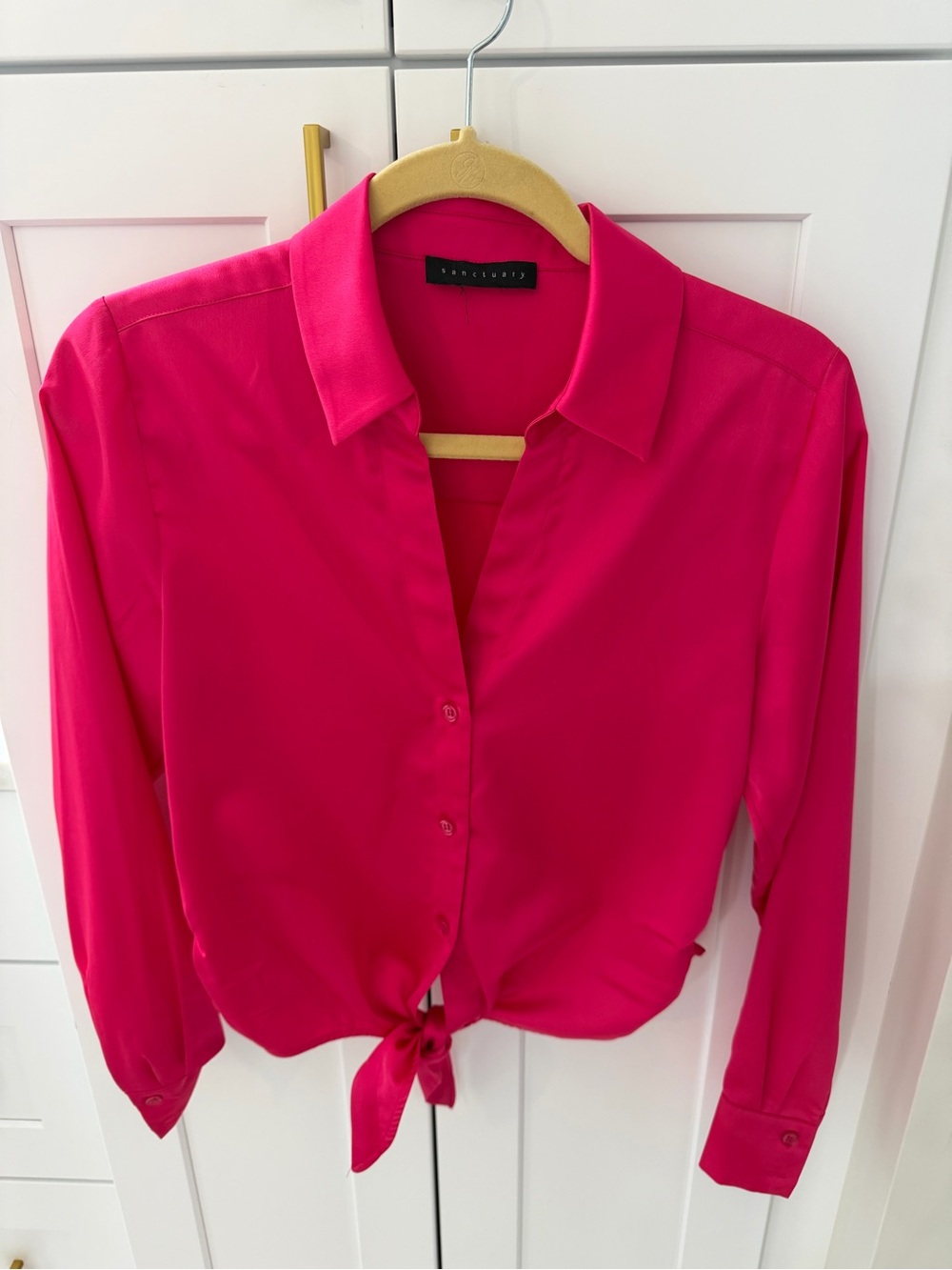 Sanctuary Hot Pink Tie-Front Button Down Shirt